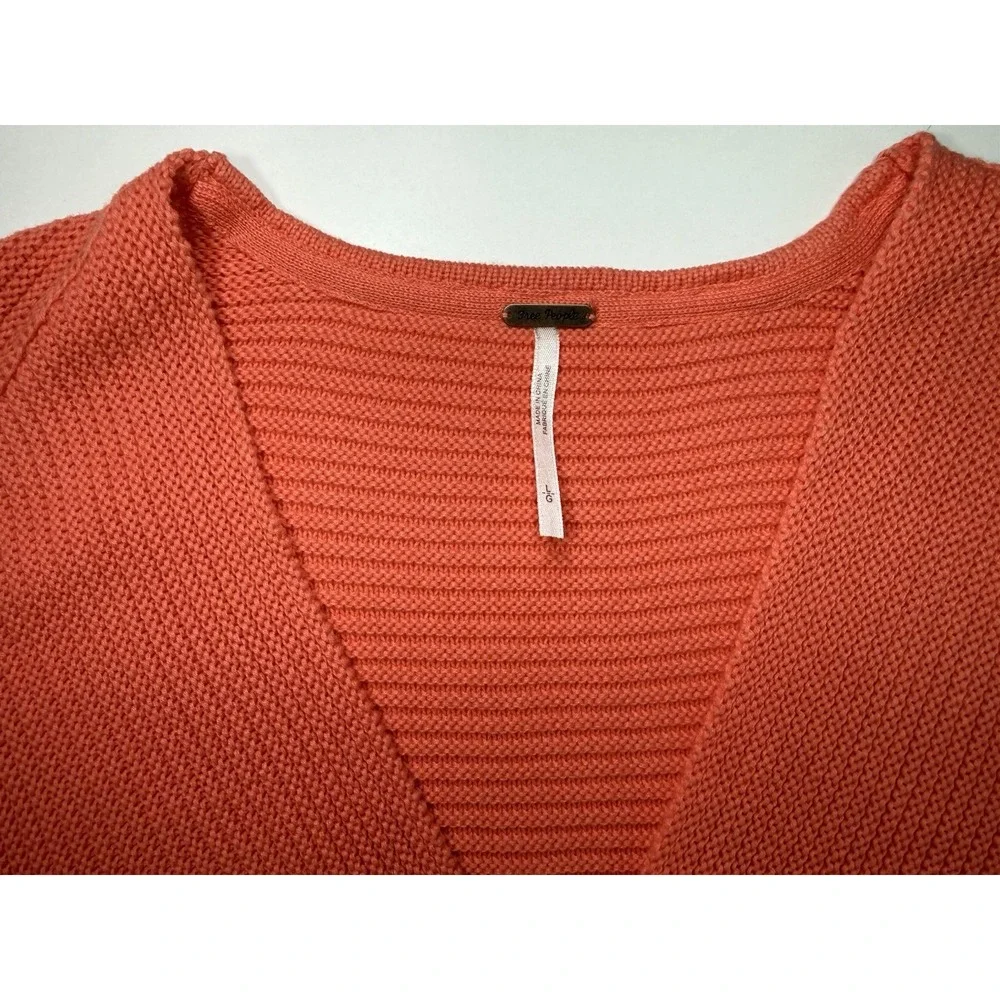 Free People La Brea Size Large‎ Oversized Pullover V-Neck Sweater Coral Orange - Picture 9 of 11